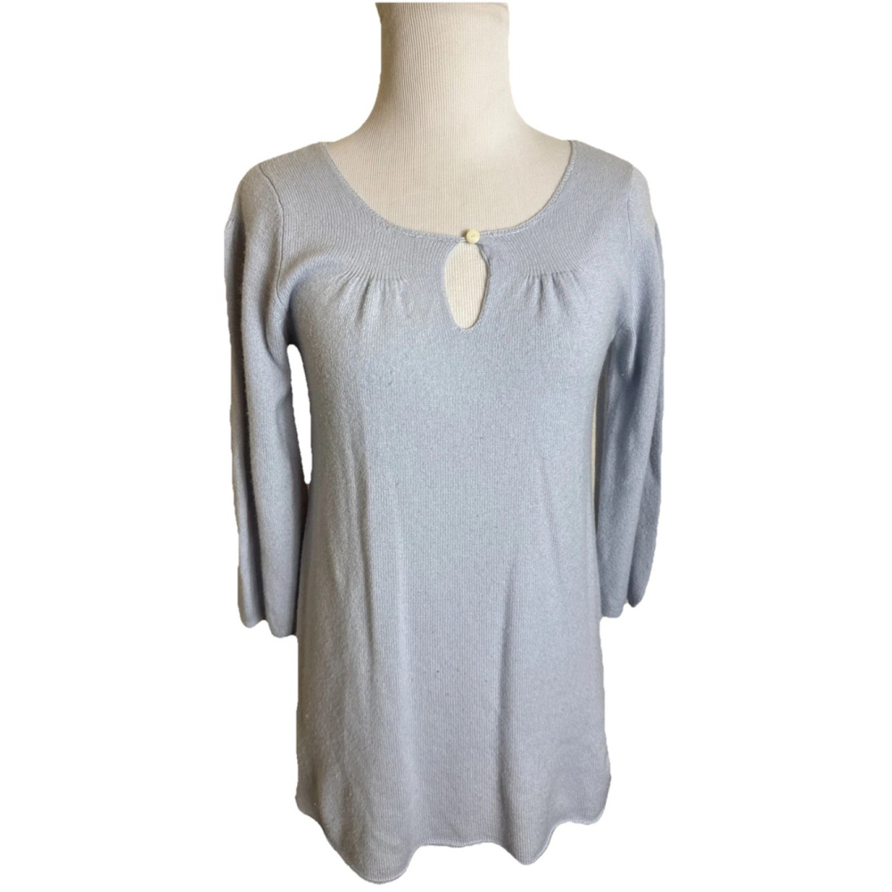White + Warren Baby Blue Cashmere Keyhole Tunic Sweater Small